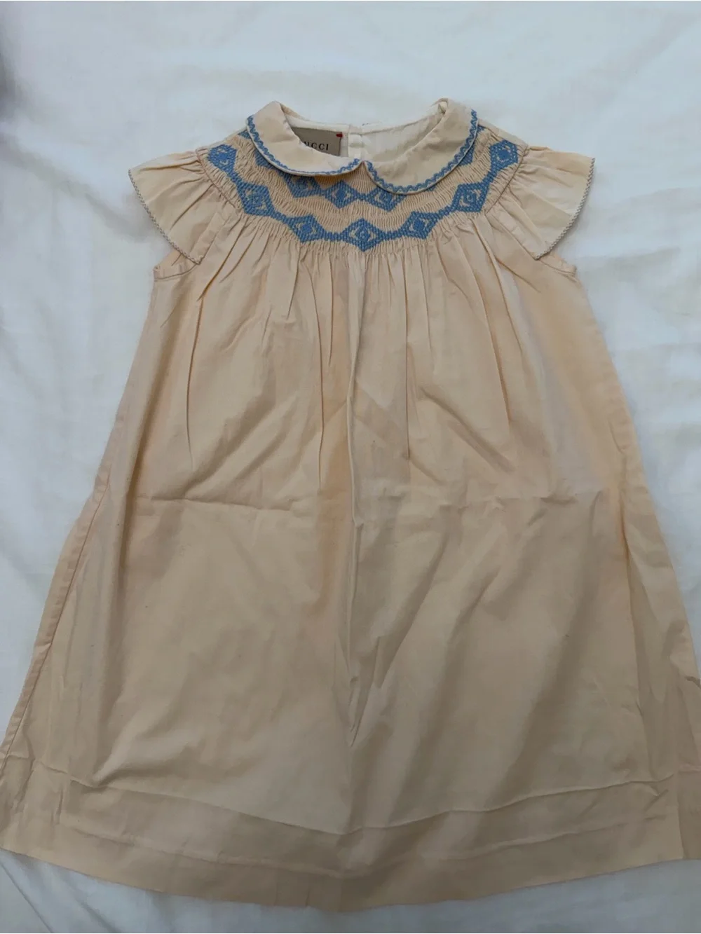 Gucci Peach Dress with Blue Smocked Yoke